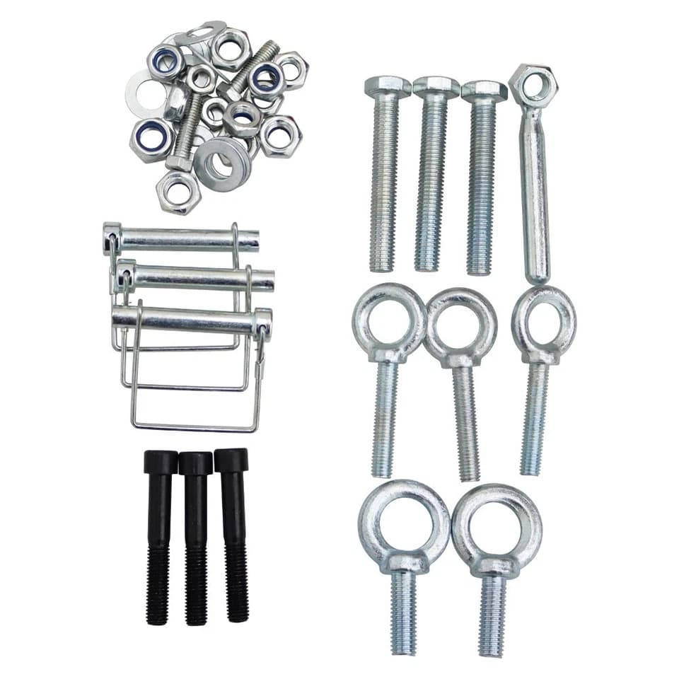 Catalogue hardware including nuts, washers, bolts, eye bolts and retaining pins
